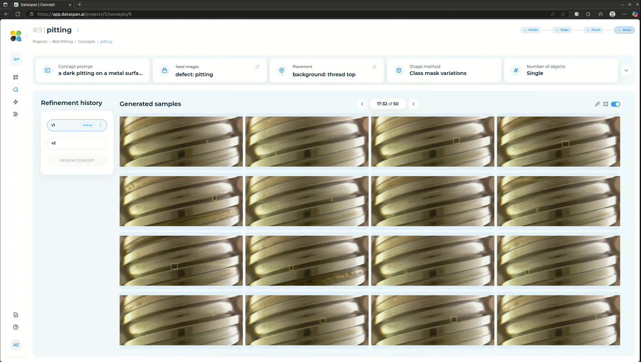 Grid of generated metal-thread images with synthetic pitting defects