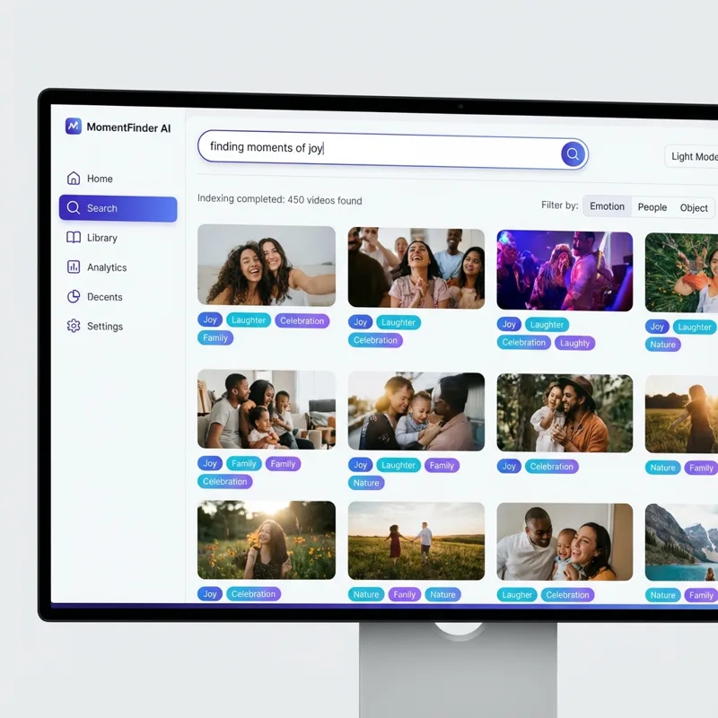 Vantage Search interface showing a grid of matching video frames